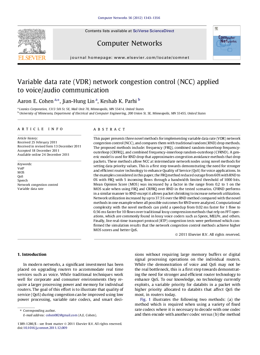 Variable data rate (VDR) network congestion control (NCC) applied to voice/audio communication