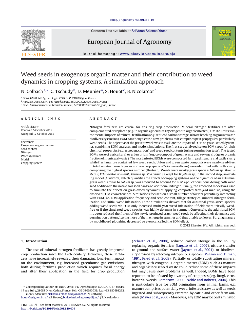 Weed seeds in exogenous organic matter and their contribution to weed dynamics in cropping systems. A simulation approach