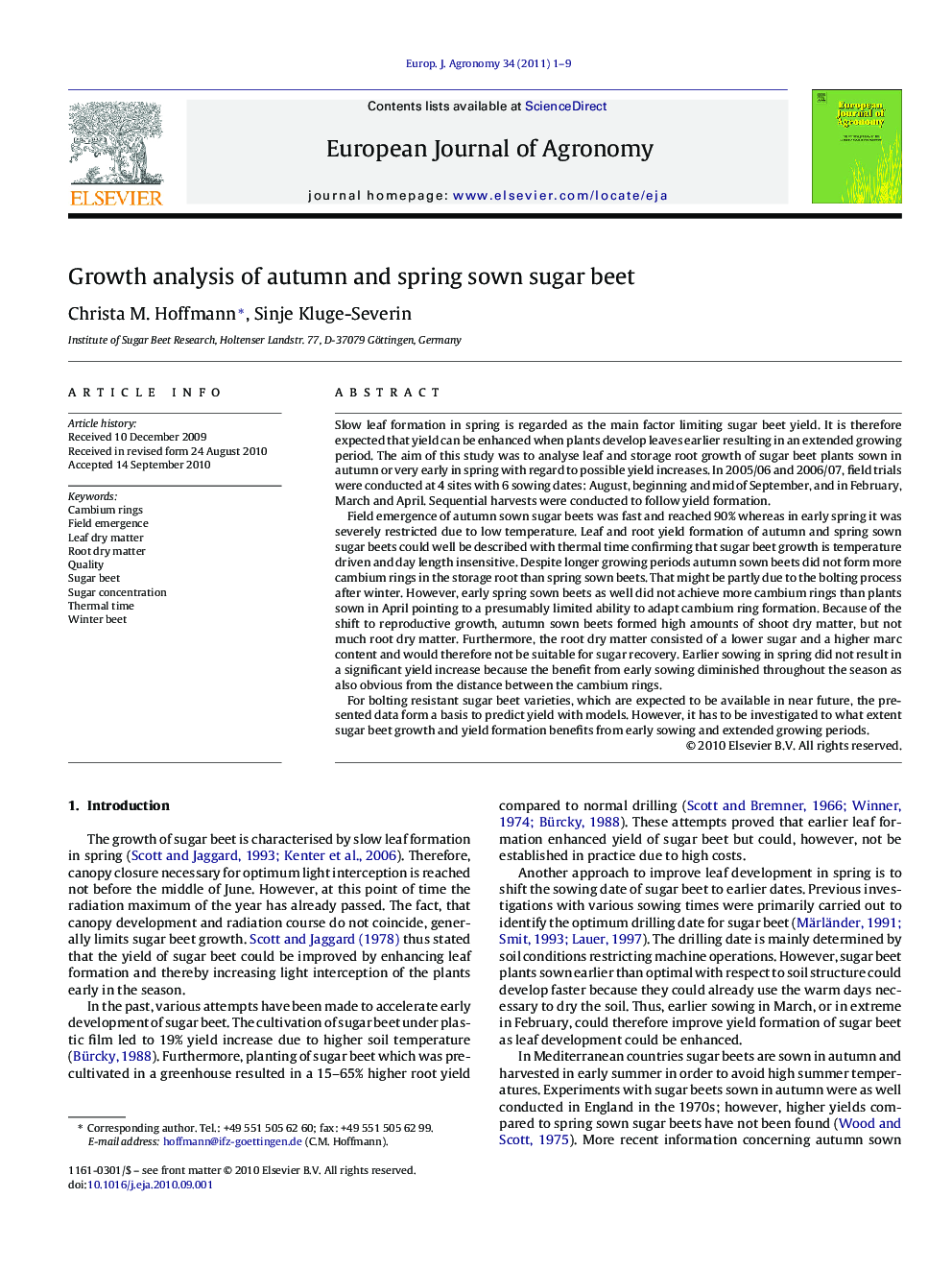 Growth analysis of autumn and spring sown sugar beet