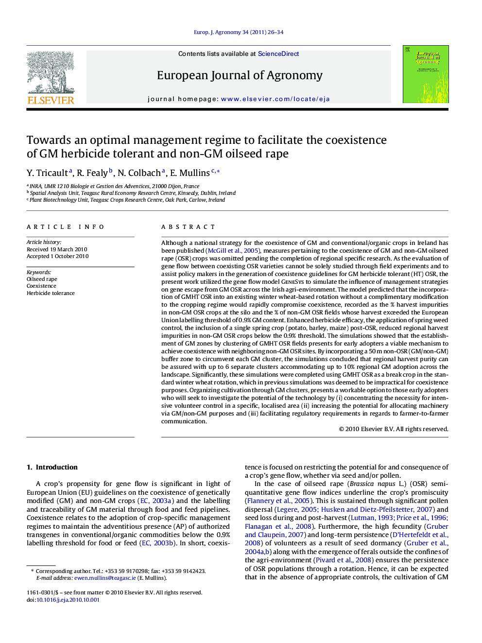 عکس صفحه اول مقاله: Towards an optimal management regime to facilitate the coexistence of GM herbicide tolerant and non-GM oilseed rape Towards an optimal management regime to facilitate the coexistence of GM herbicide tolerant and non-GM oilseed rape