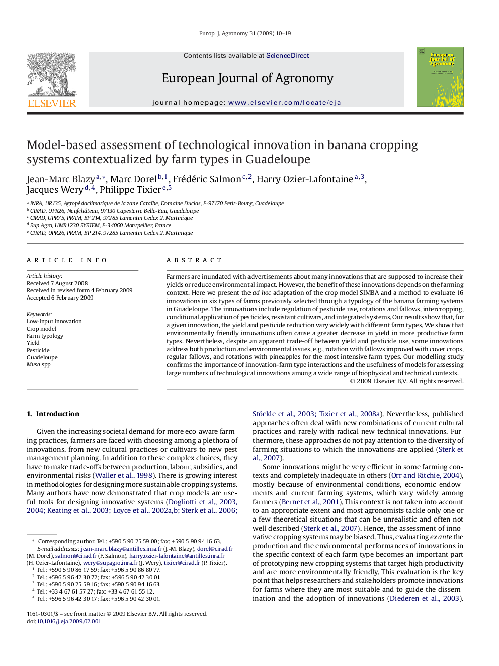 Model-based assessment of technological innovation in banana cropping systems contextualized by farm types in Guadeloupe