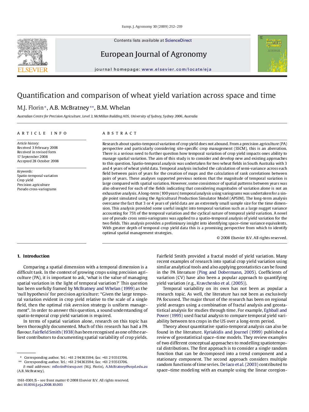 Quantification and comparison of wheat yield variation across space and time