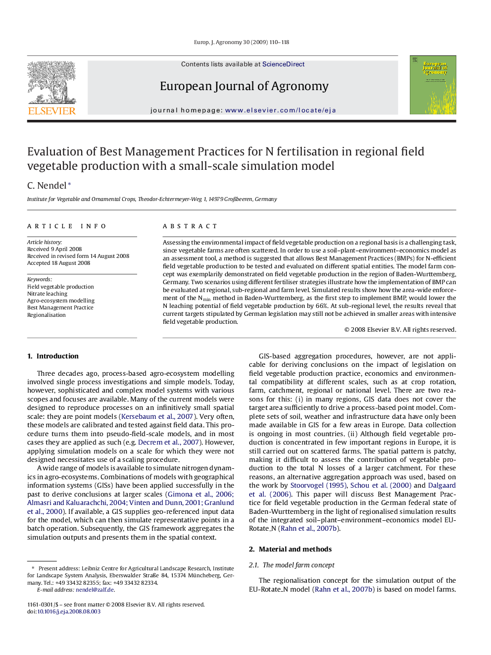 Evaluation of Best Management Practices for N fertilisation in regional field vegetable production with a small-scale simulation model