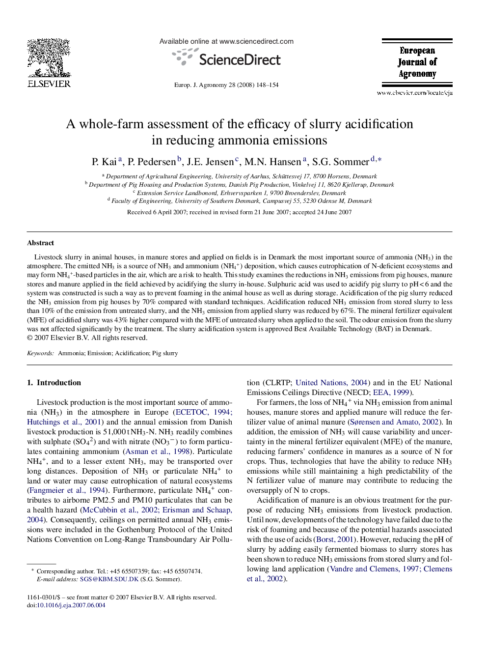 A whole-farm assessment of the efficacy of slurry acidification in reducing ammonia emissions