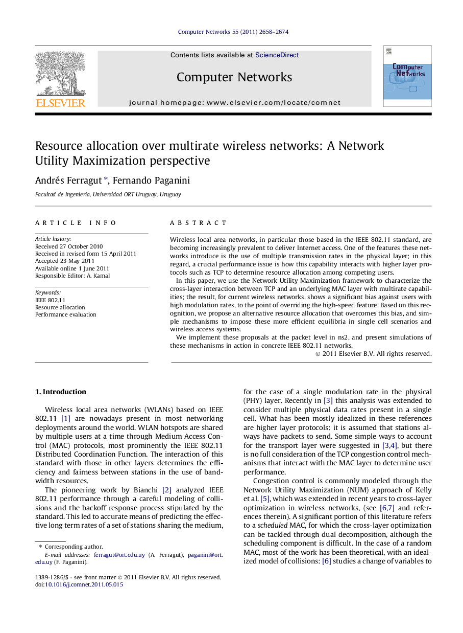 Resource allocation over multirate wireless networks: A Network Utility Maximization perspective