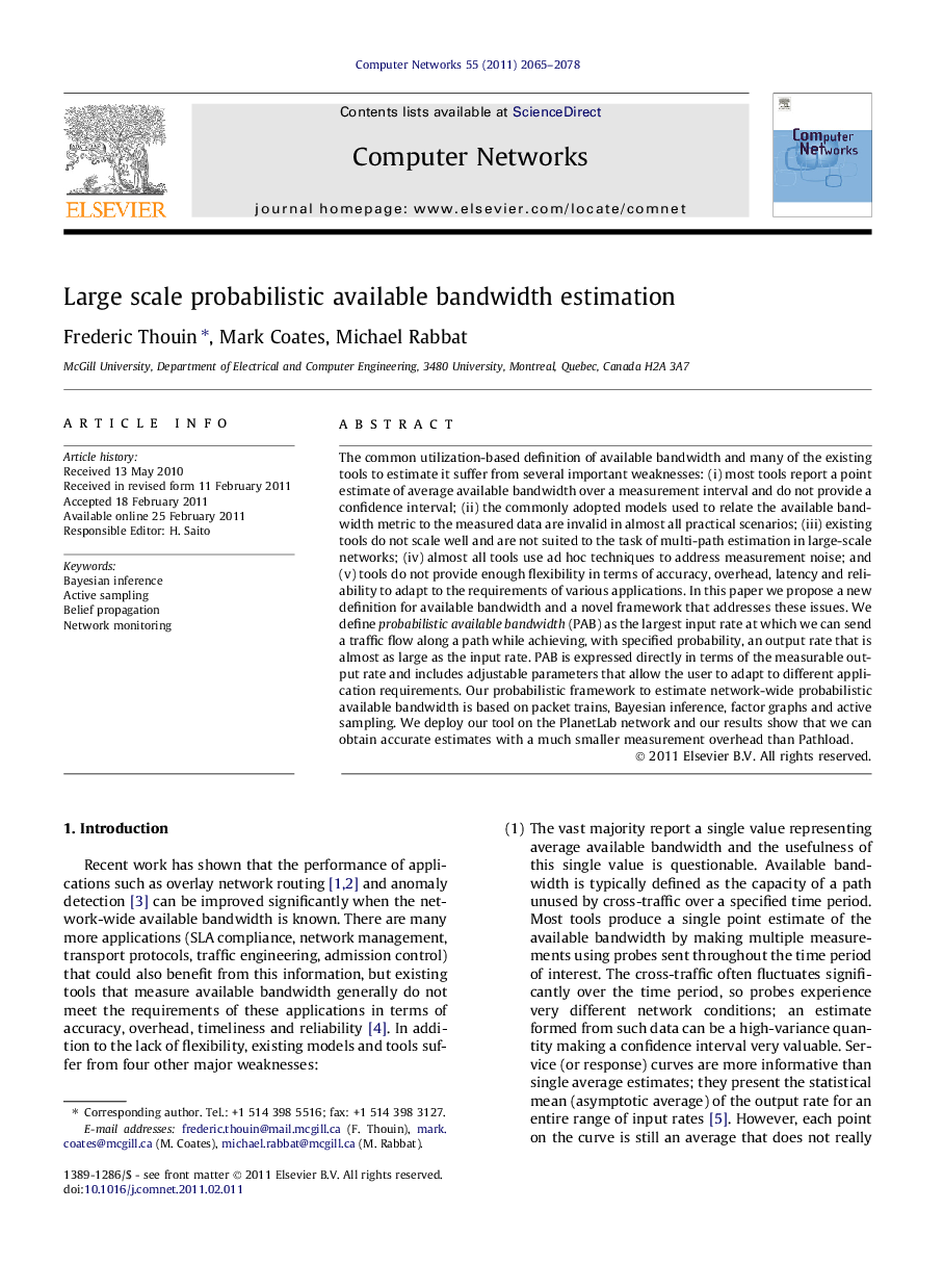 Large scale probabilistic available bandwidth estimation