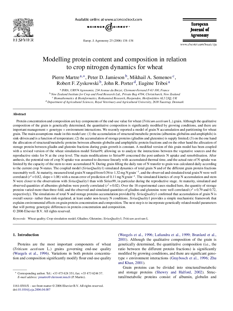 Modelling protein content and composition in relation to crop nitrogen dynamics for wheat