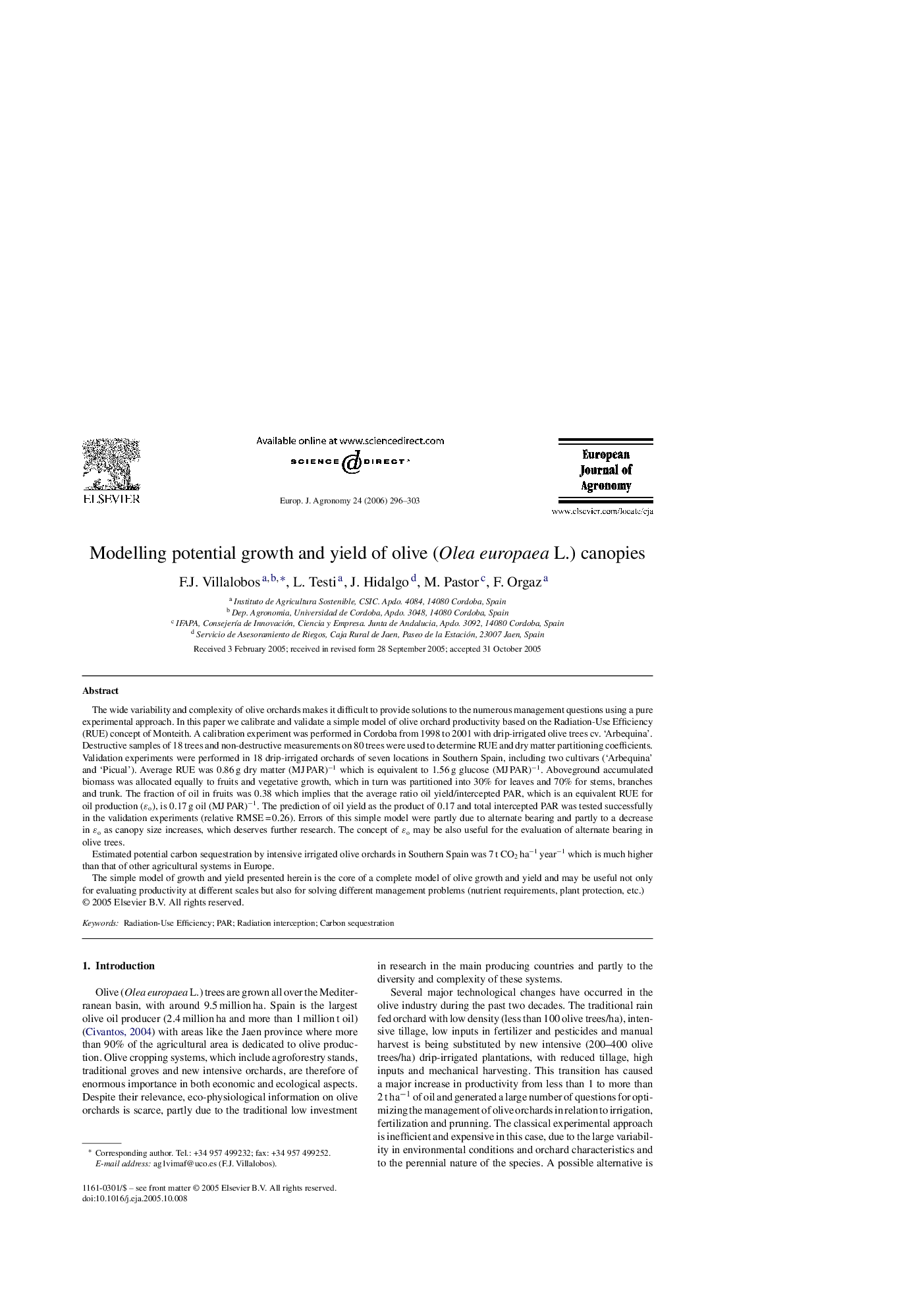 عکس صفحه اول مقاله: Modelling potential growth and yield of olive (Olea europaea L.) canopies Modelling potential growth and yield of olive (Olea europaea L.) canopies