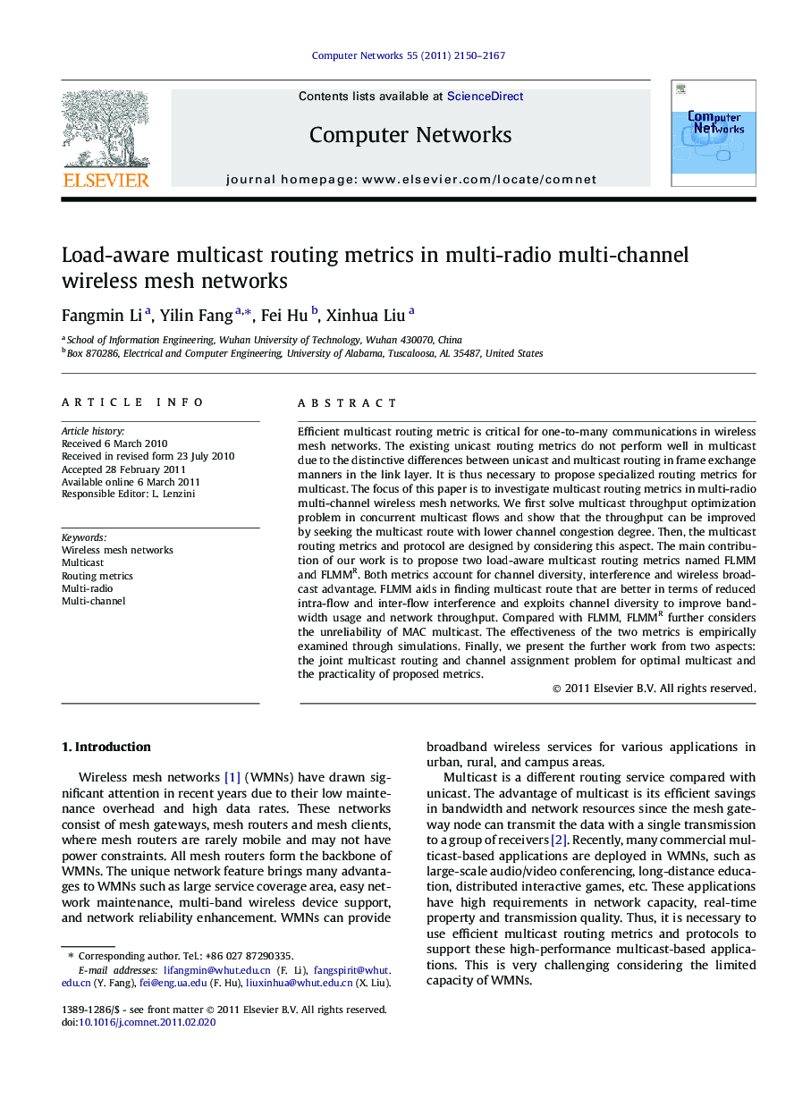 Load-aware multicast routing metrics in multi-radio multi-channel wireless mesh networks