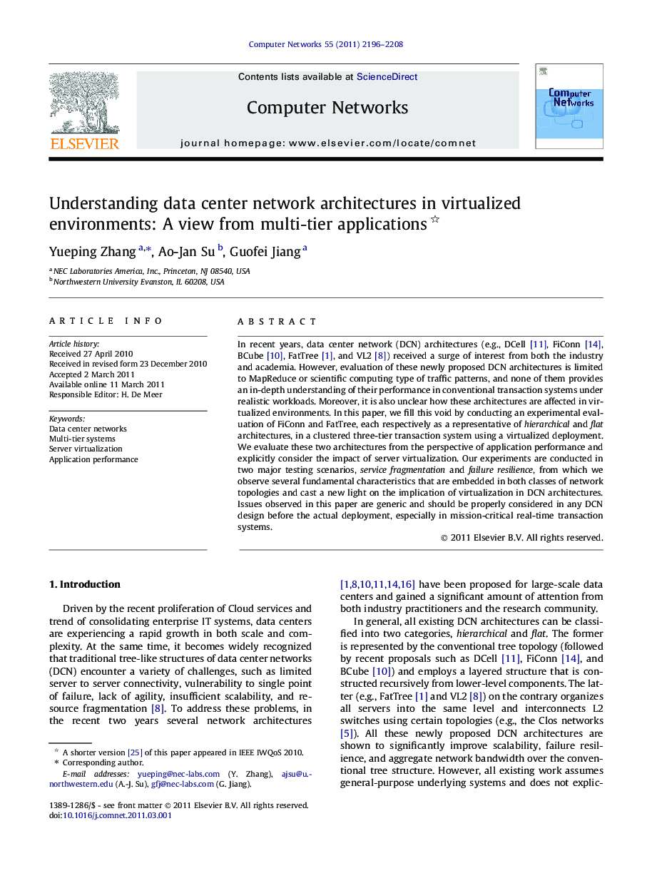 Understanding data center network architectures in virtualized environments: A view from multi-tier applications 