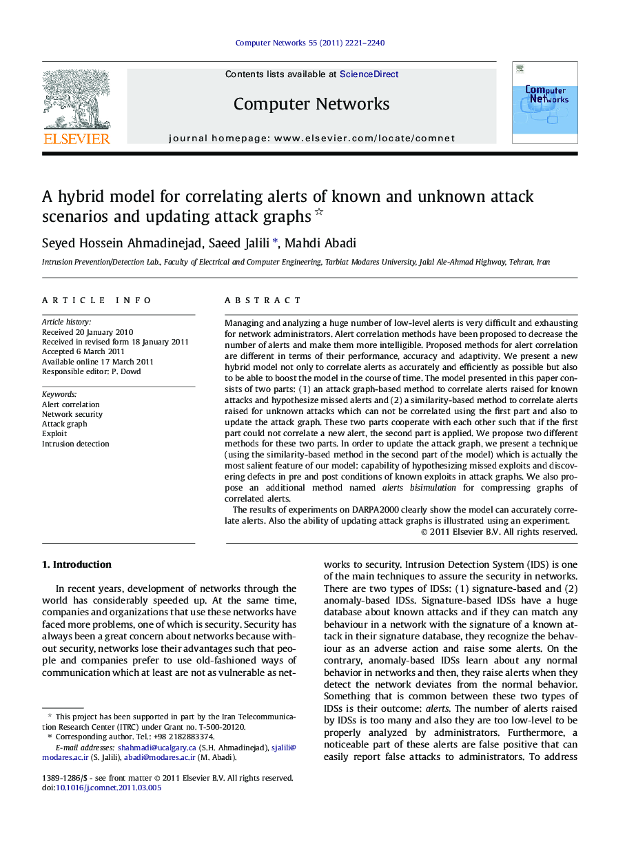 A hybrid model for correlating alerts of known and unknown attack scenarios and updating attack graphs 