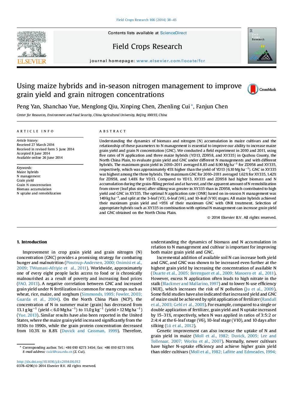 Using maize hybrids and in-season nitrogen management to improve grain yield and grain nitrogen concentrations