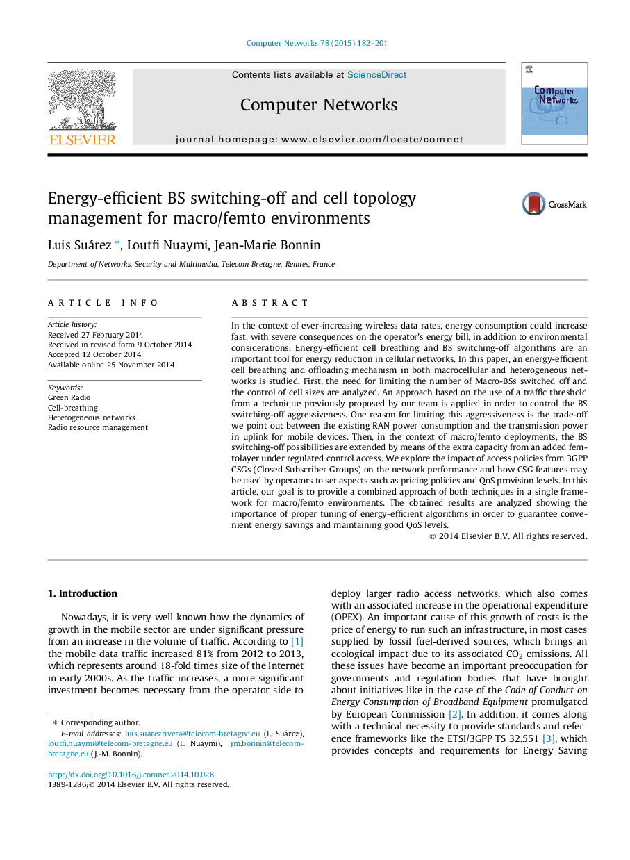 Energy-efficient BS switching-off and cell topology management for macro/femto environments