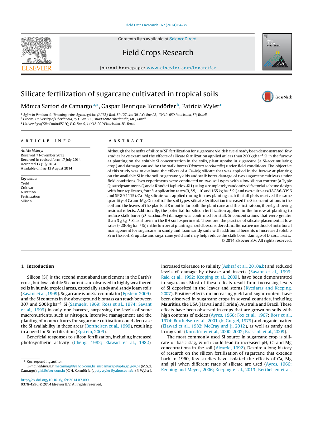 Silicate fertilization of sugarcane cultivated in tropical soils