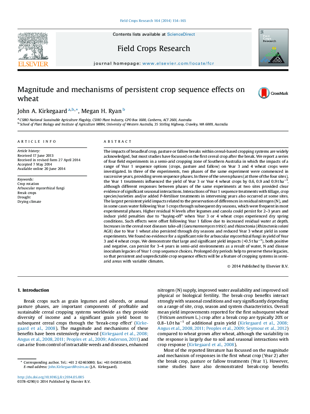 Magnitude and mechanisms of persistent crop sequence effects on wheat