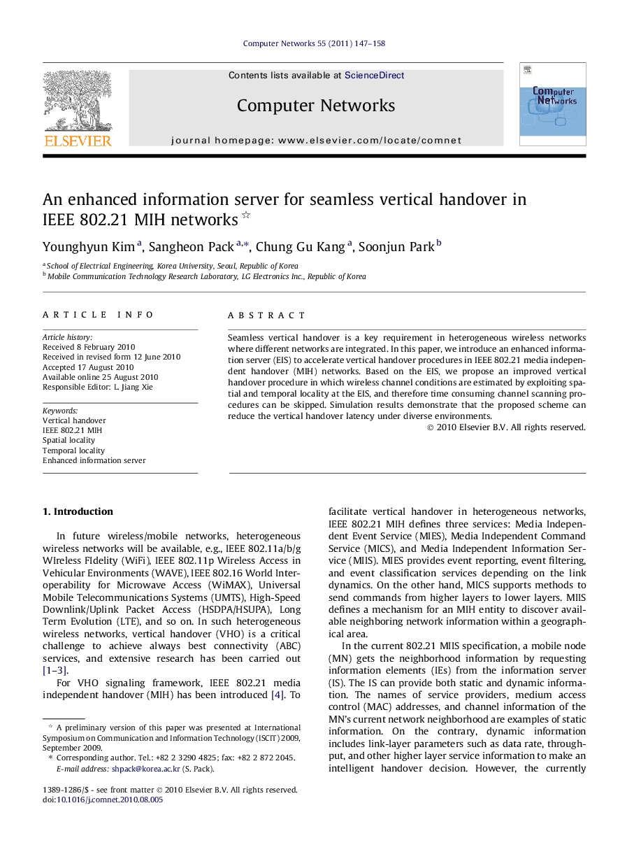 An enhanced information server for seamless vertical handover in IEEE 802.21 MIH networks 