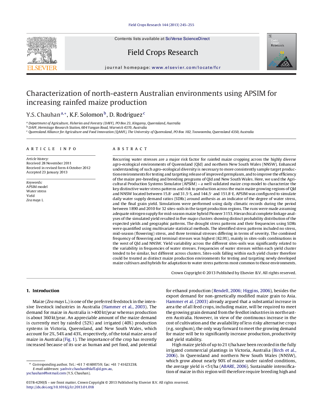 Characterization of north-eastern Australian environments using APSIM for increasing rainfed maize production