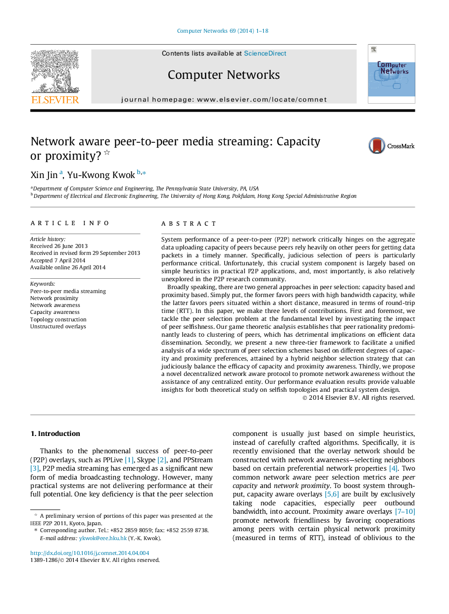 Network aware peer-to-peer media streaming: Capacity or proximity? 