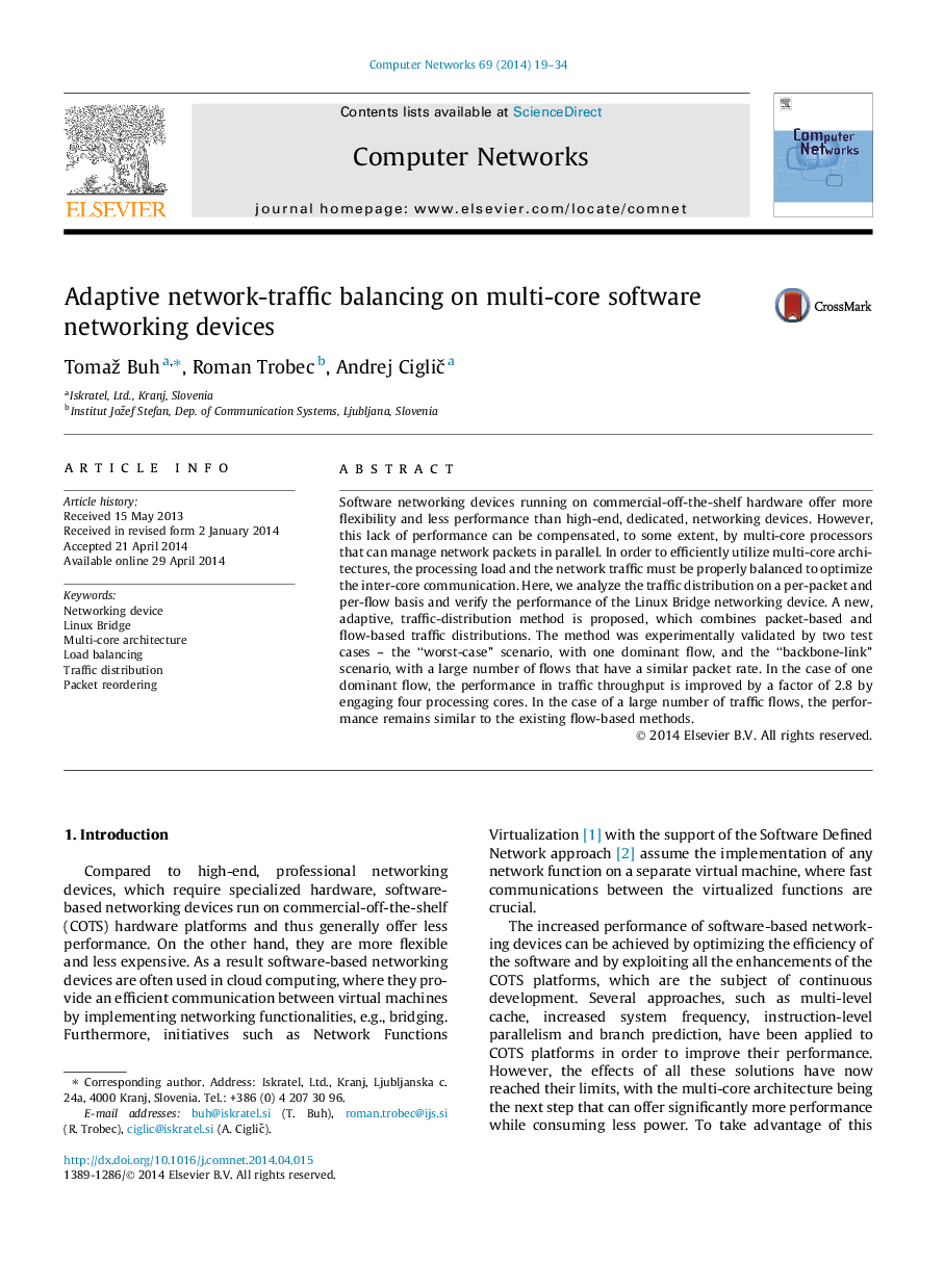 Adaptive network-traffic balancing on multi-core software networking devices