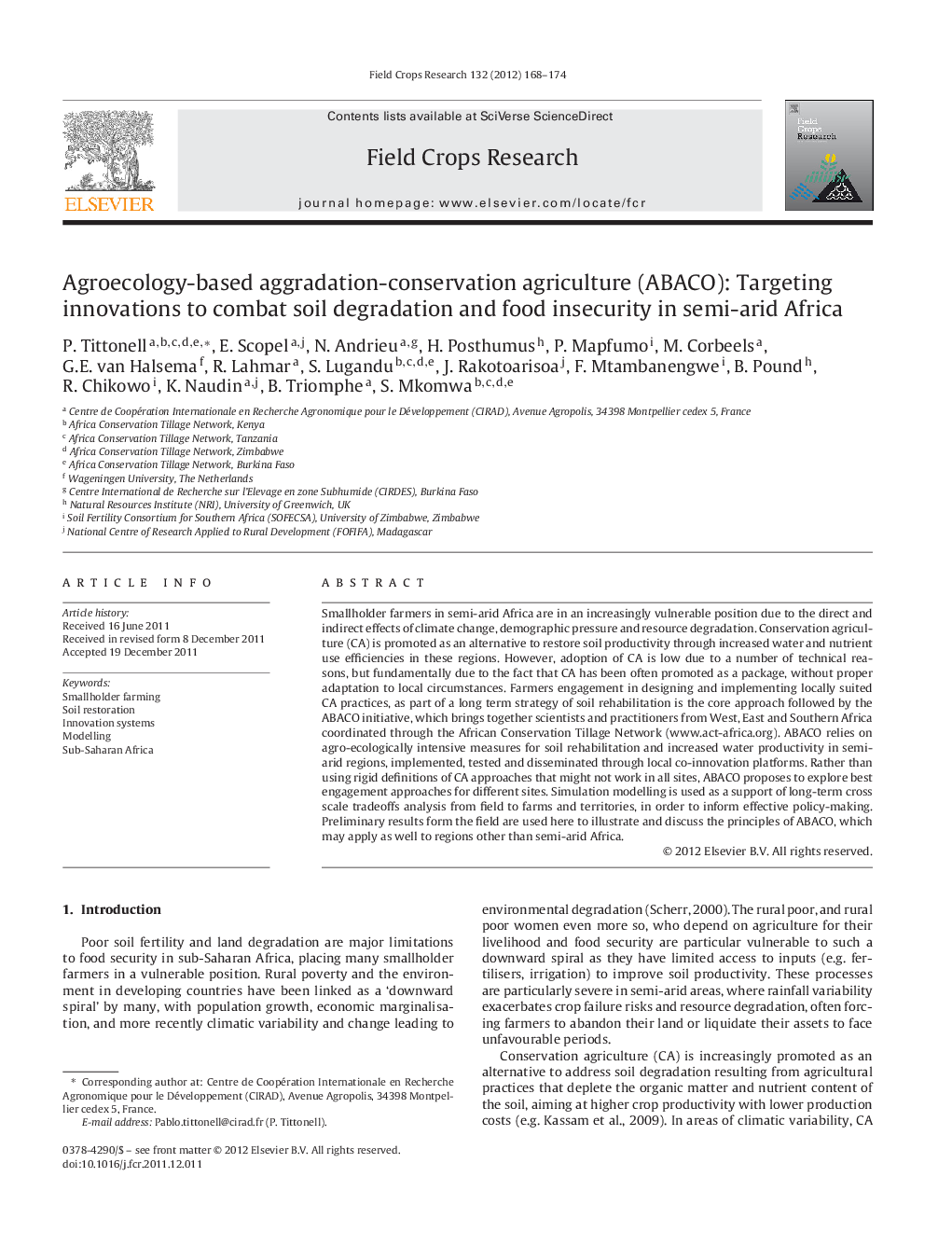 Agroecology-based aggradation-conservation agriculture (ABACO): Targeting innovations to combat soil degradation and food insecurity in semi-arid Africa