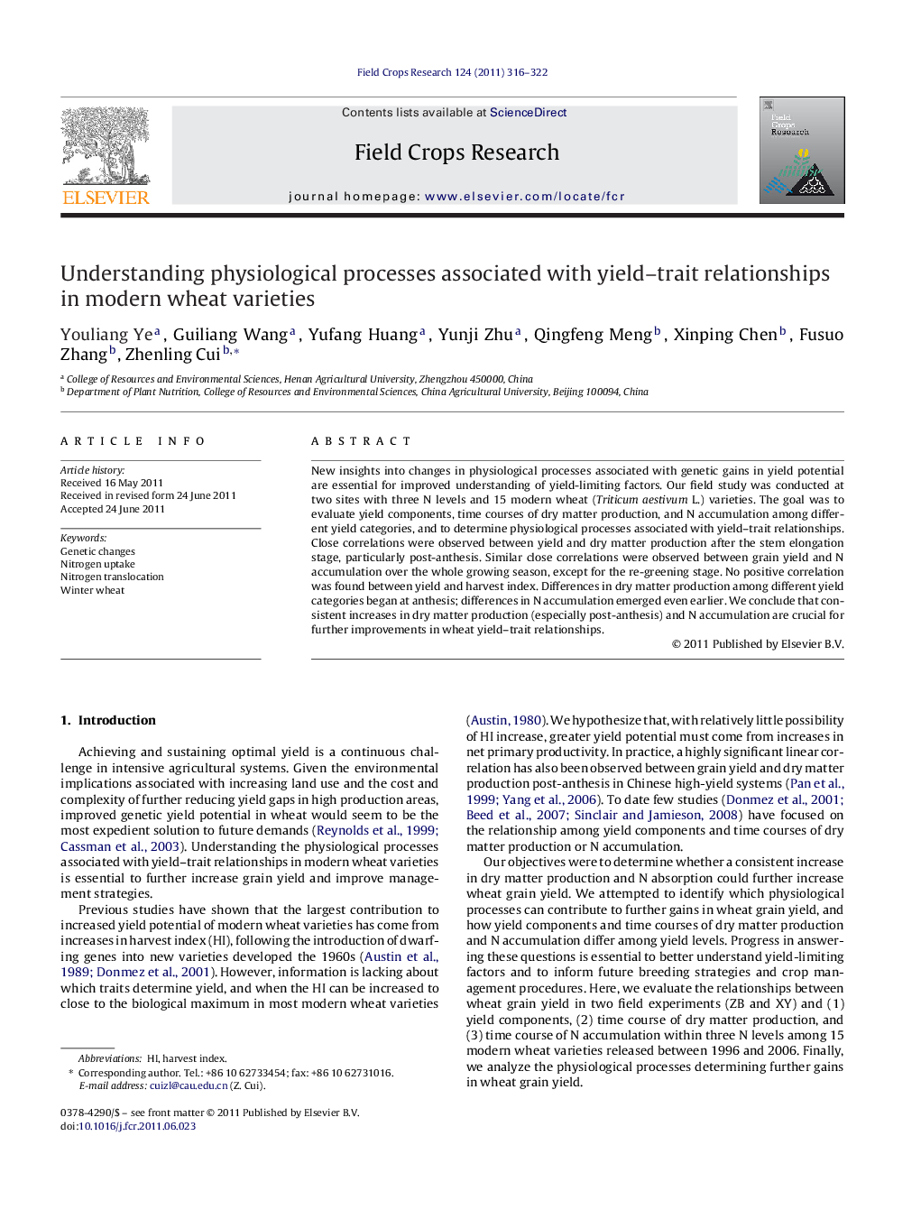 Understanding physiological processes associated with yield–trait relationships in modern wheat varieties