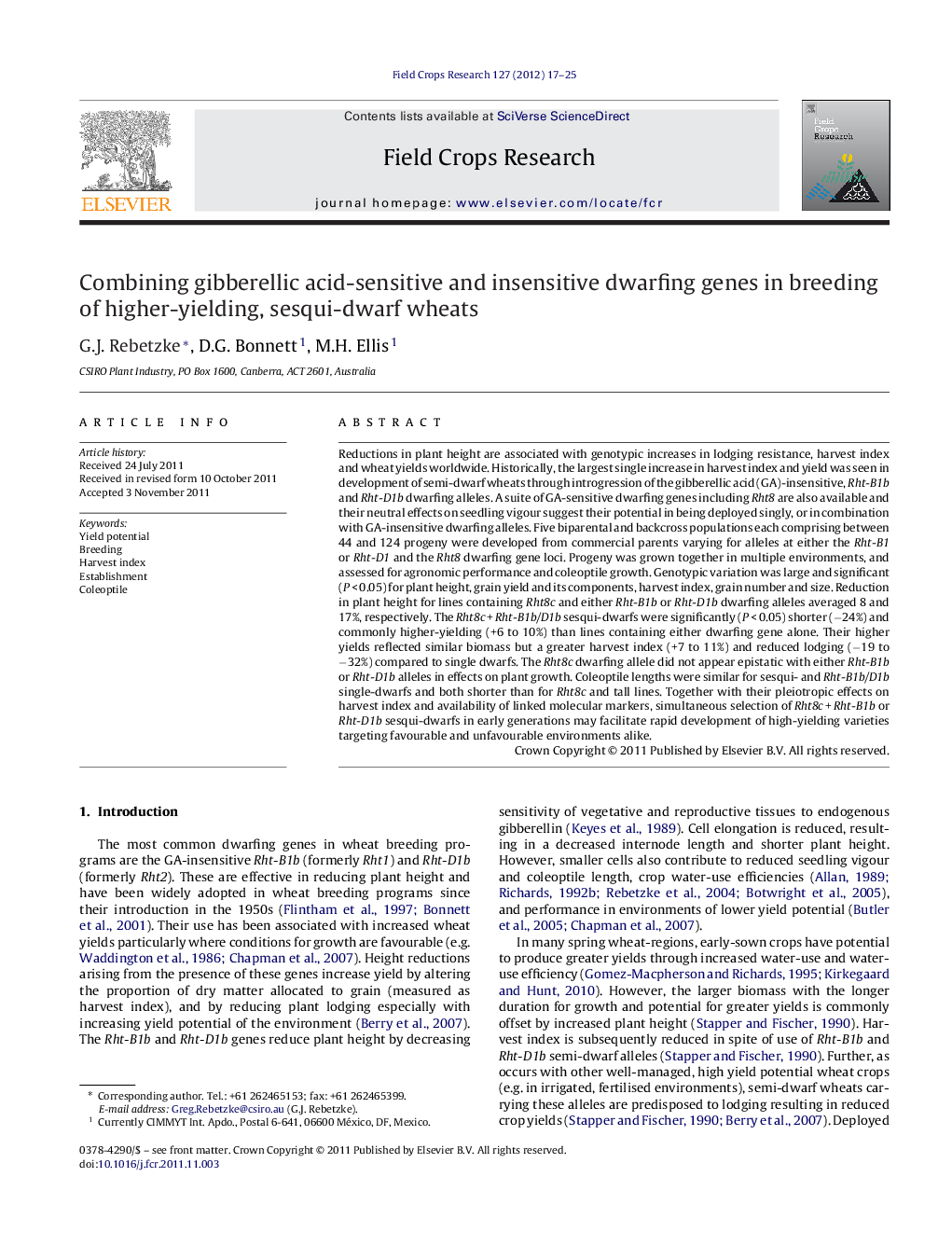 Combining gibberellic acid-sensitive and insensitive dwarfing genes in breeding of higher-yielding, sesqui-dwarf wheats