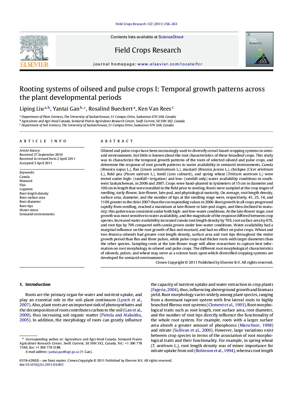 Rooting systems of oilseed and pulse crops I: Temporal growth patterns across the plant developmental periods