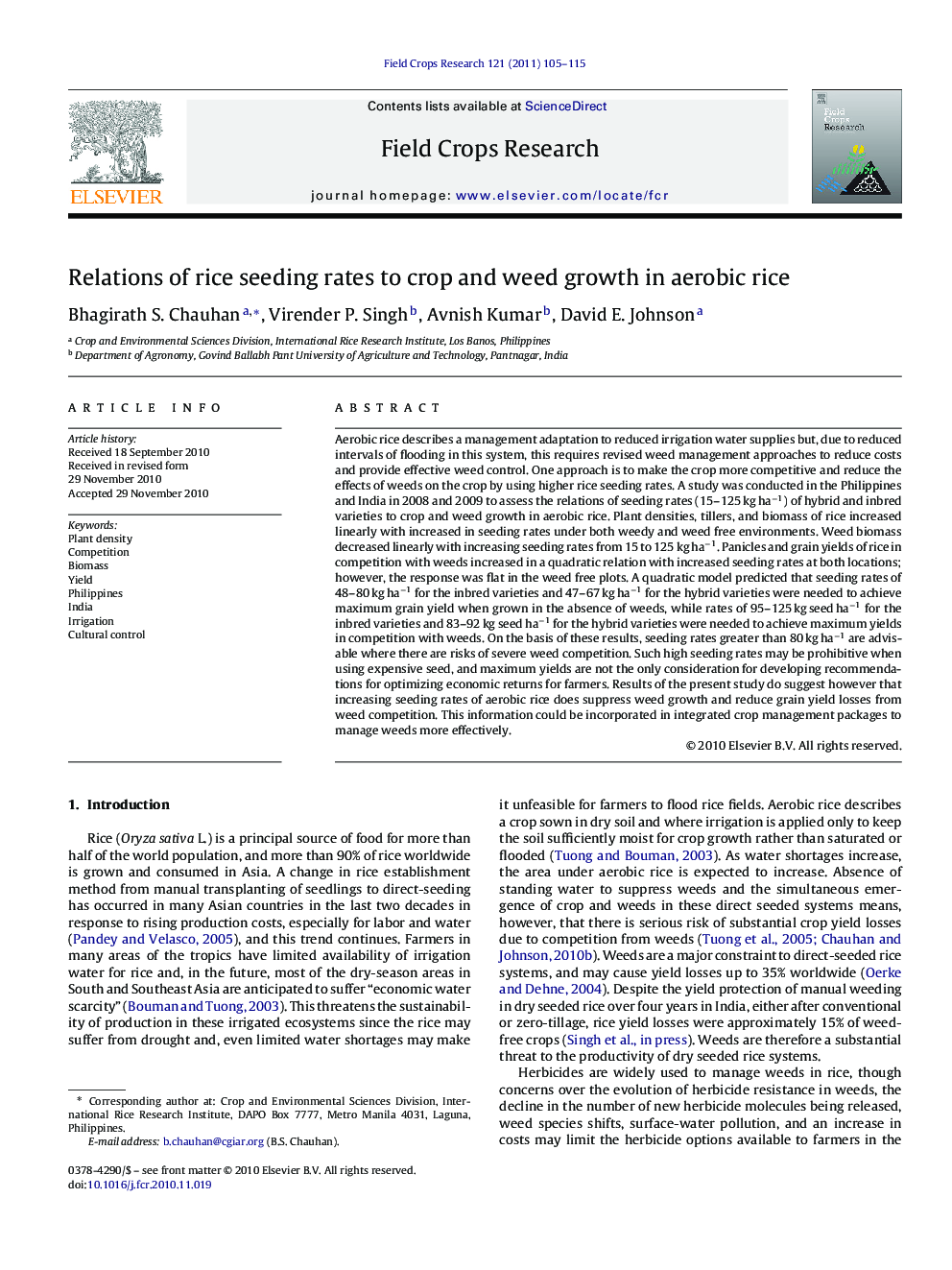 Relations of rice seeding rates to crop and weed growth in aerobic rice