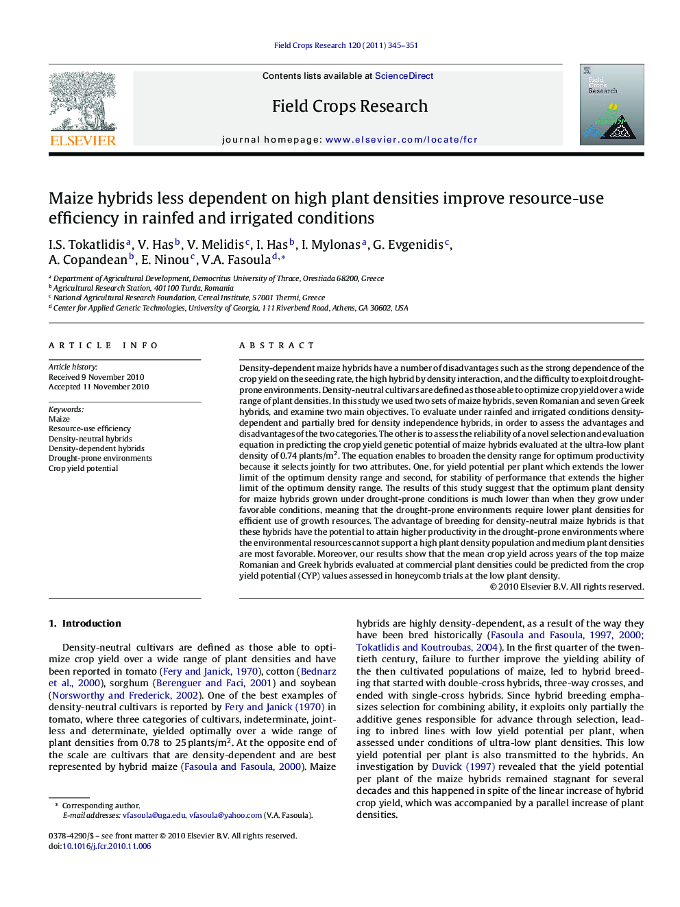 Maize hybrids less dependent on high plant densities improve resource-use efficiency in rainfed and irrigated conditions