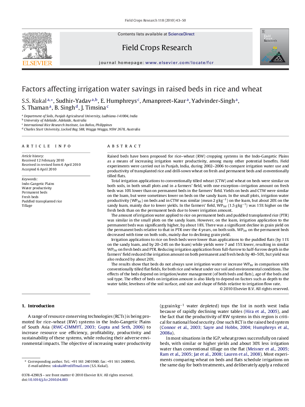 Factors affecting irrigation water savings in raised beds in rice and wheat