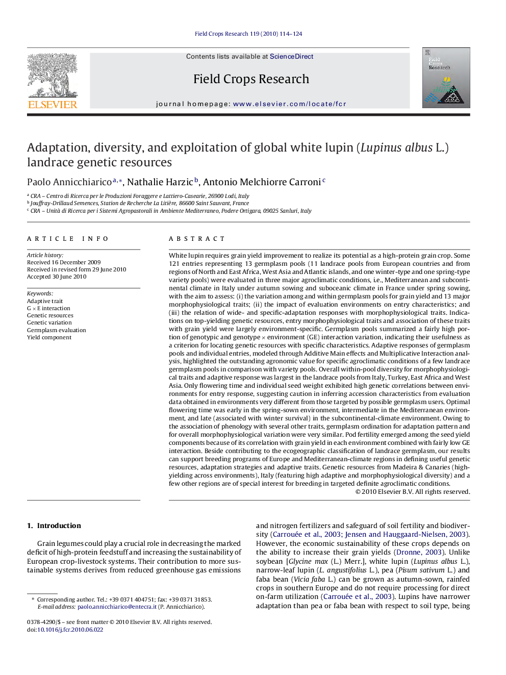 Adaptation, diversity, and exploitation of global white lupin (Lupinus albus L.) landrace genetic resources