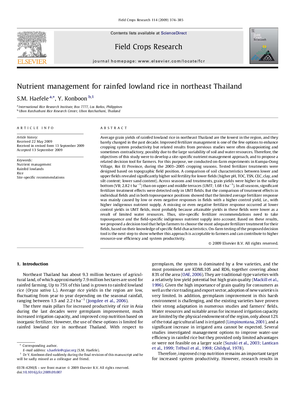 Nutrient management for rainfed lowland rice in northeast Thailand