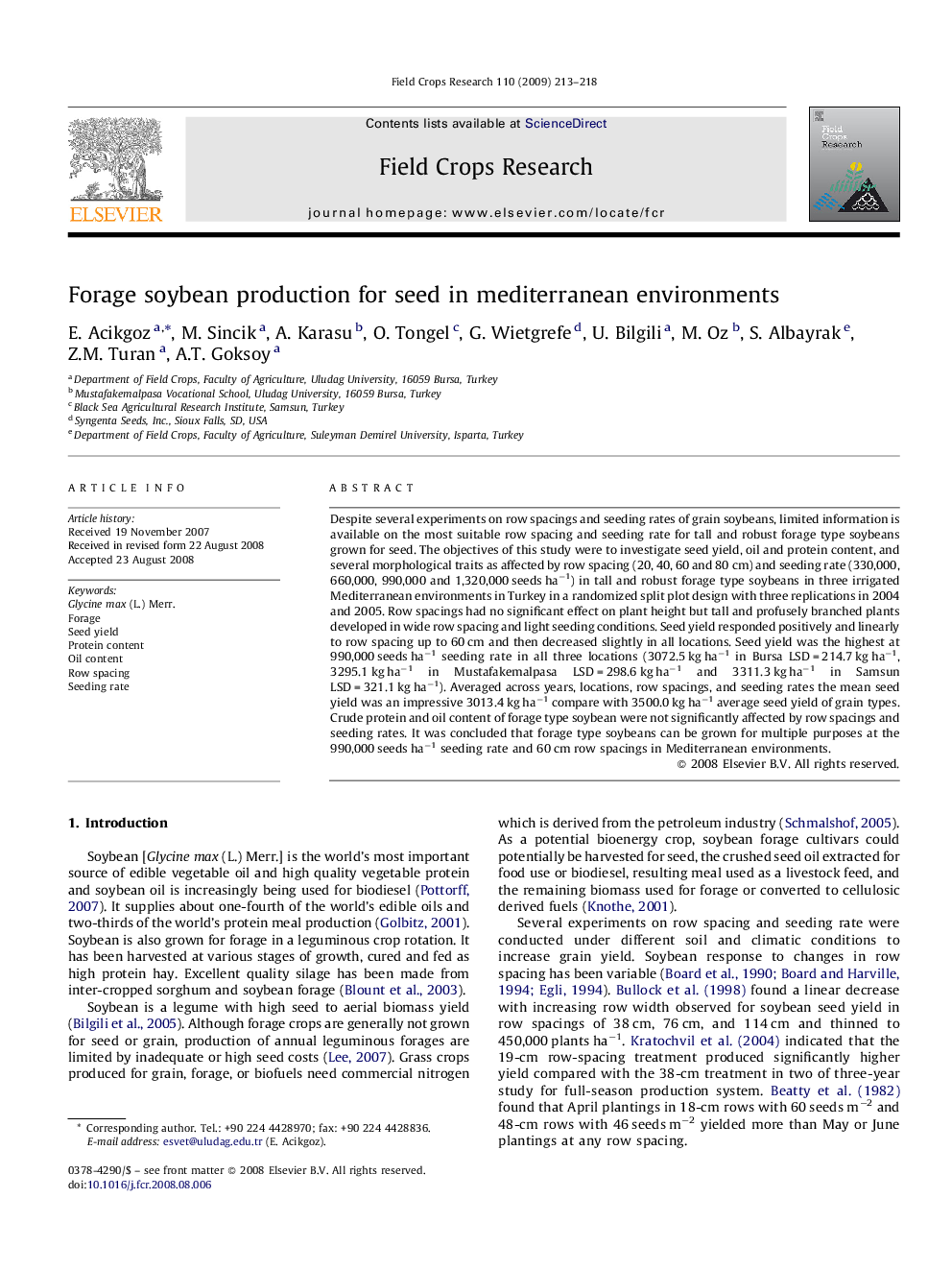 Forage soybean production for seed in mediterranean environments