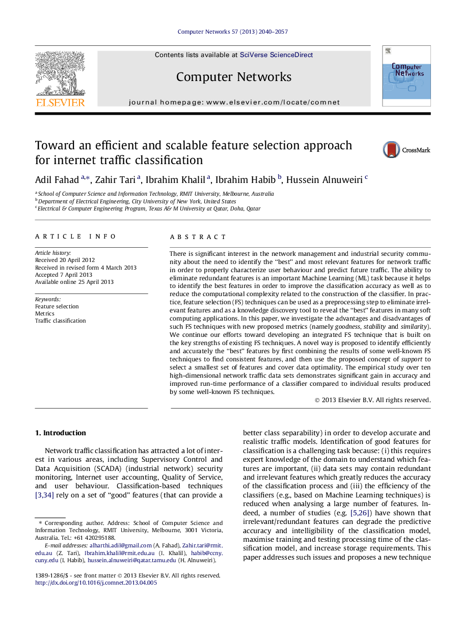 Toward an efficient and scalable feature selection approach for internet traffic classification