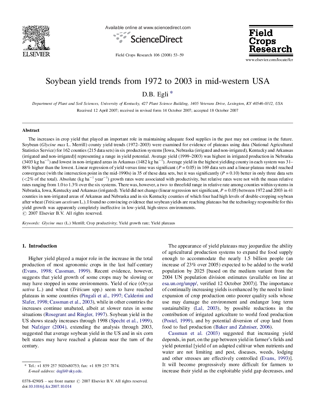 Soybean yield trends from 1972 to 2003 in mid-western USA