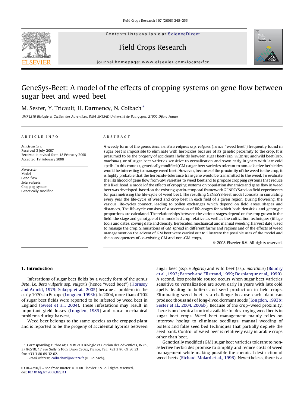 GeneSys-Beet: A model of the effects of cropping systems on gene flow between sugar beet and weed beet