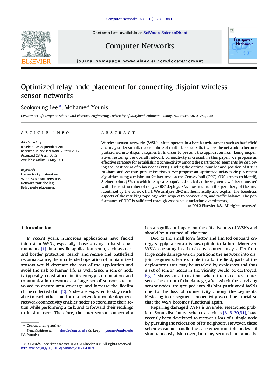 Optimized relay node placement for connecting disjoint wireless sensor networks