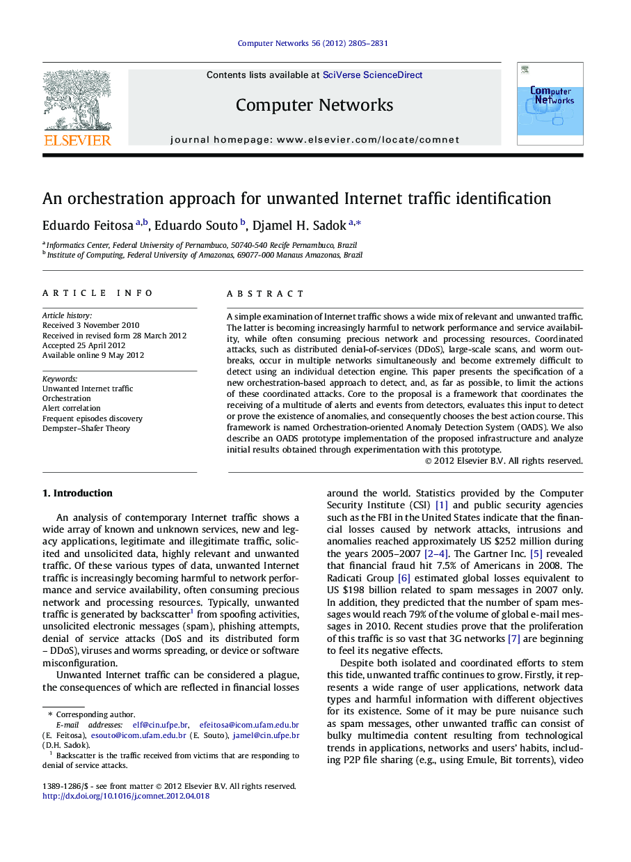 An orchestration approach for unwanted Internet traffic identification