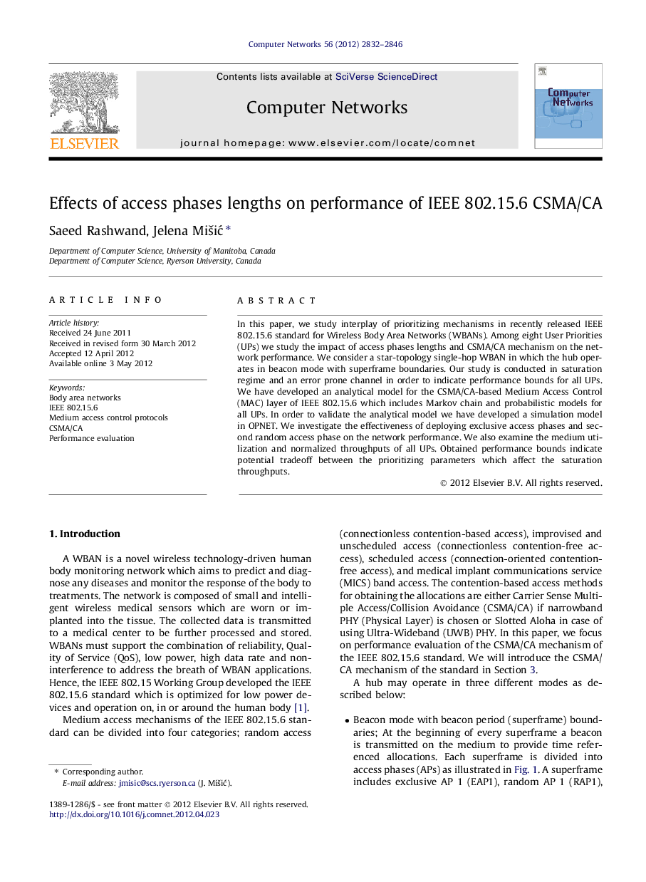 Effects of access phases lengths on performance of IEEE 802.15.6 CSMA/CA