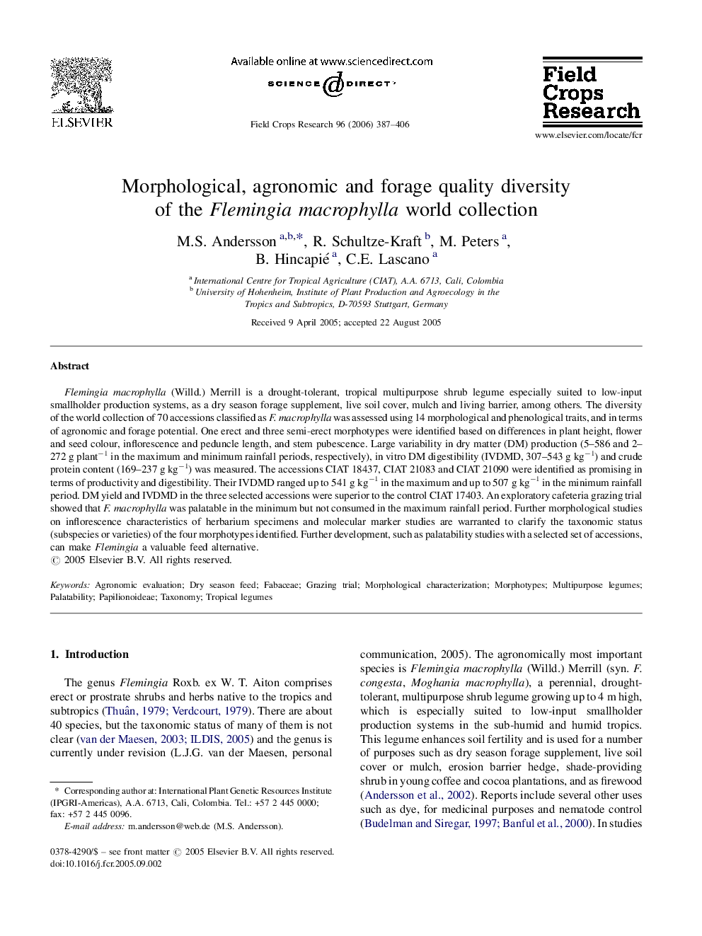 Morphological, agronomic and forage quality diversity of the Flemingia macrophylla world collection