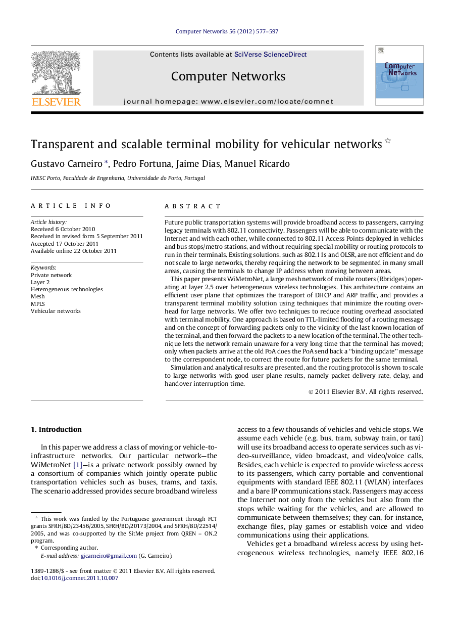 Transparent and scalable terminal mobility for vehicular networks 