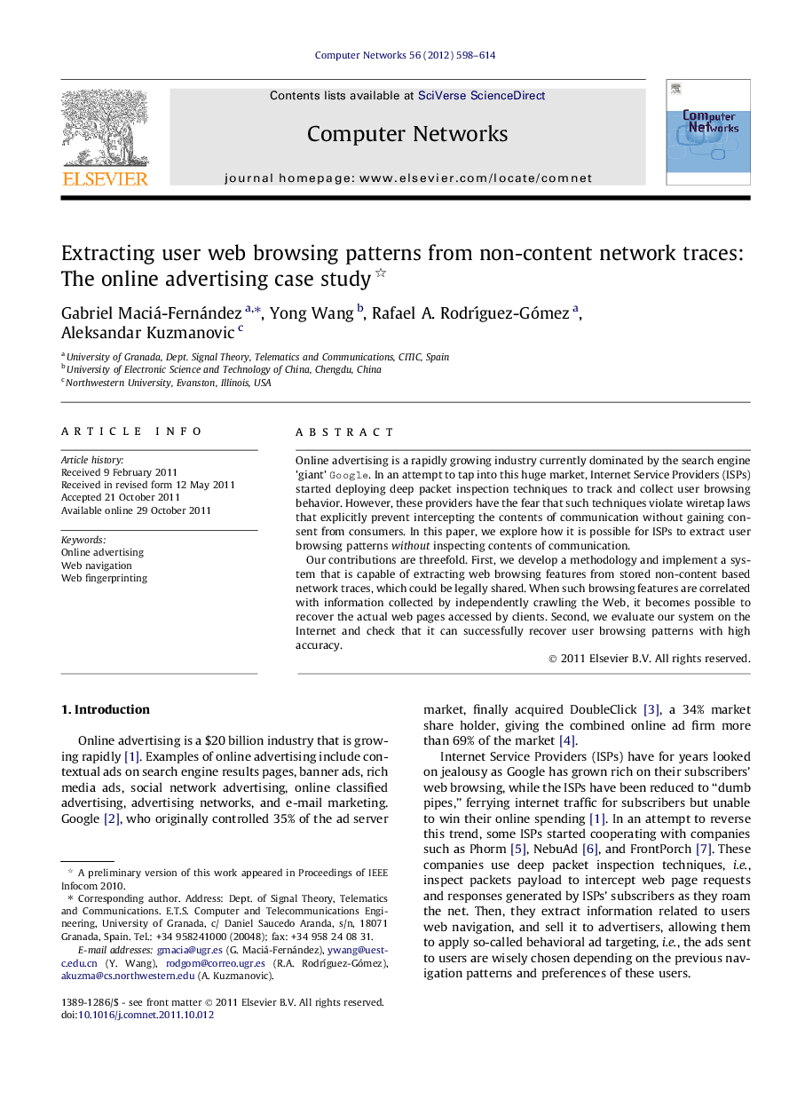 Extracting user web browsing patterns from non-content network traces: The online advertising case study 