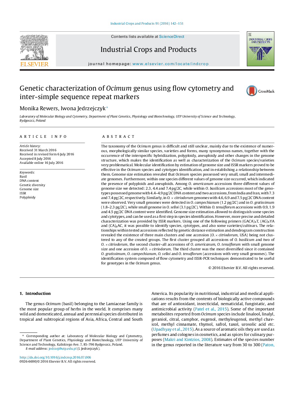 Genetic characterization of Ocimum genus using flow cytometry and inter-simple sequence repeat markers