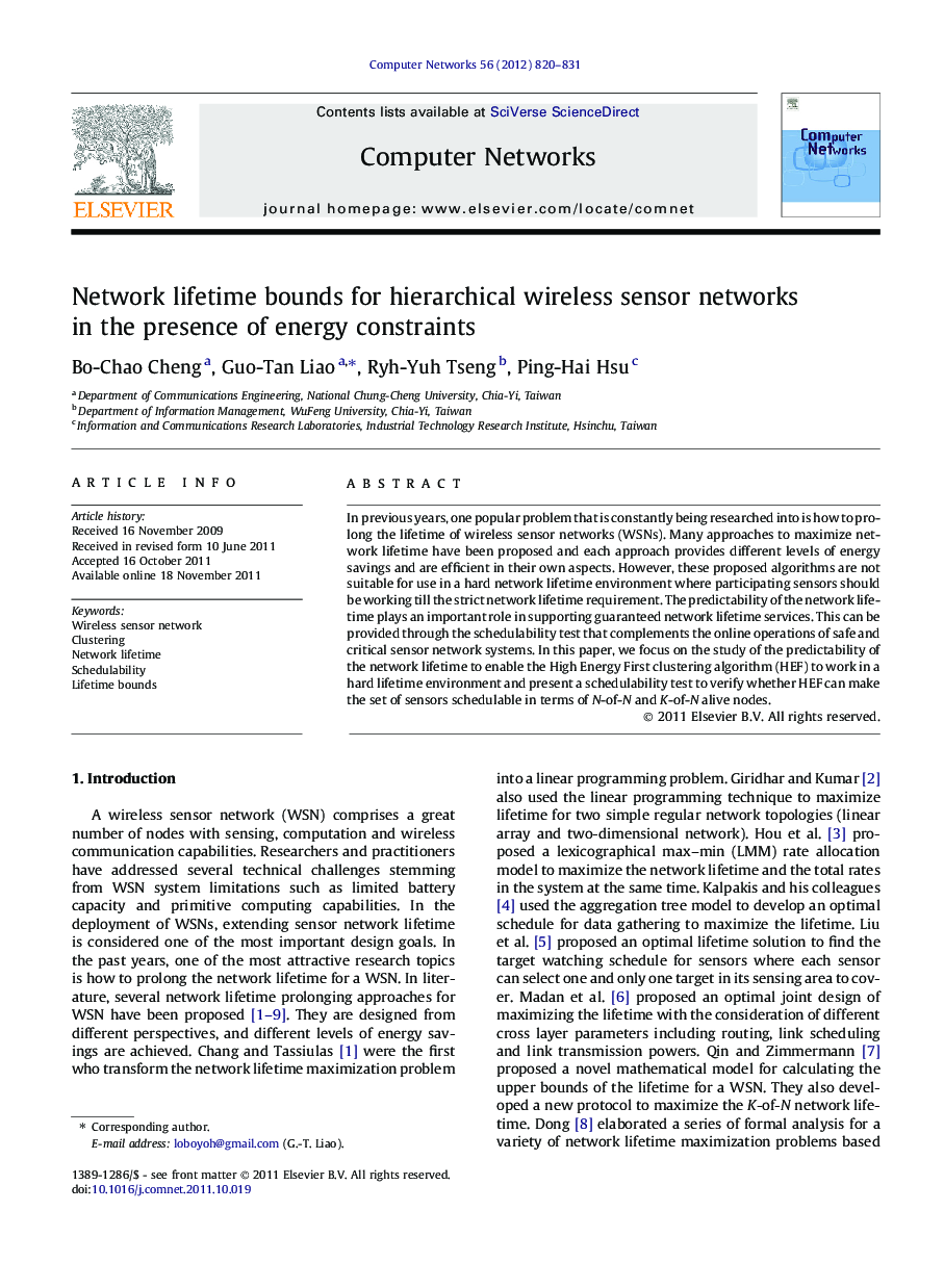 Network lifetime bounds for hierarchical wireless sensor networks in the presence of energy constraints