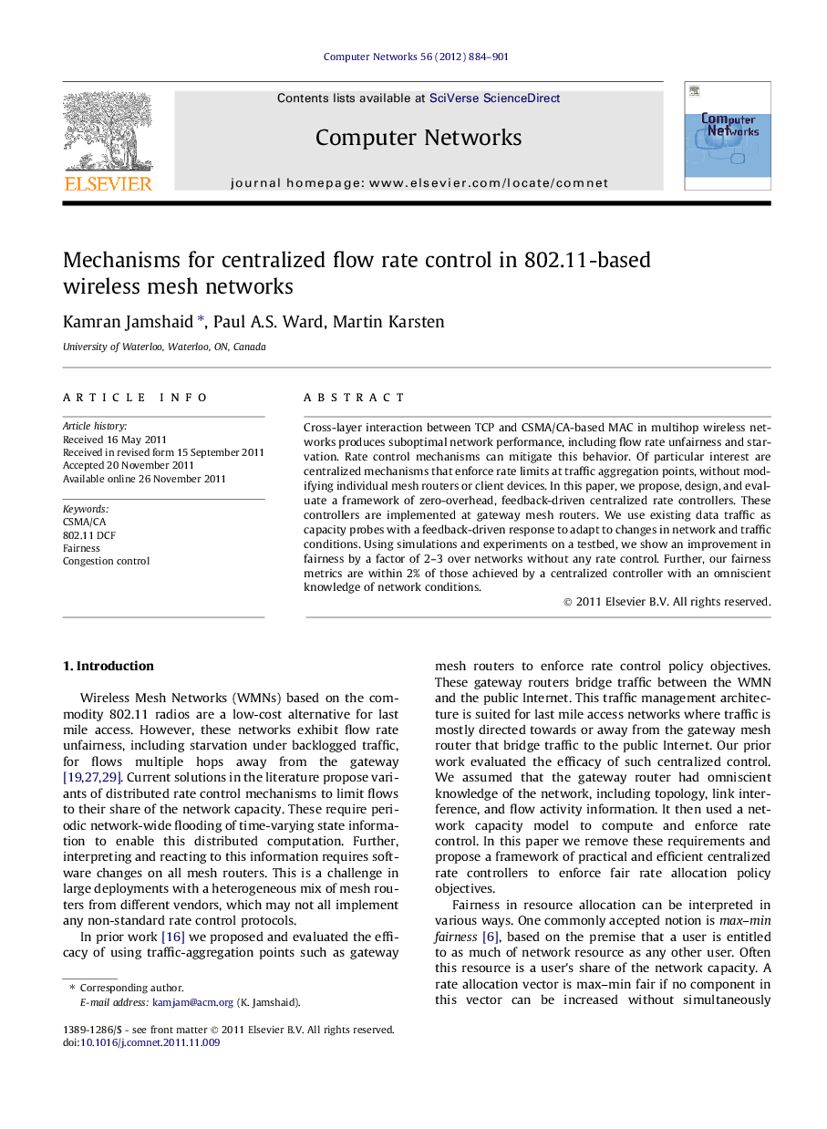 Mechanisms for centralized flow rate control in 802.11-based wireless mesh networks