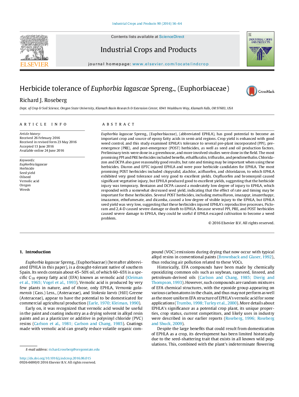 Herbicide tolerance of Euphorbia lagascae Spreng., (Euphorbiaceae)