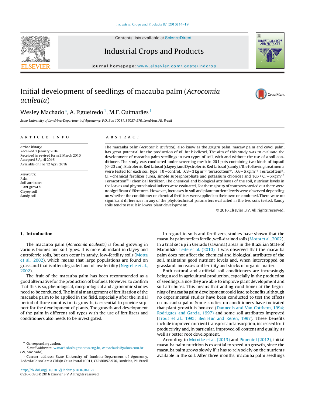 توسعه اولیه نهال نخل macauba (Acrocomia aculeata)