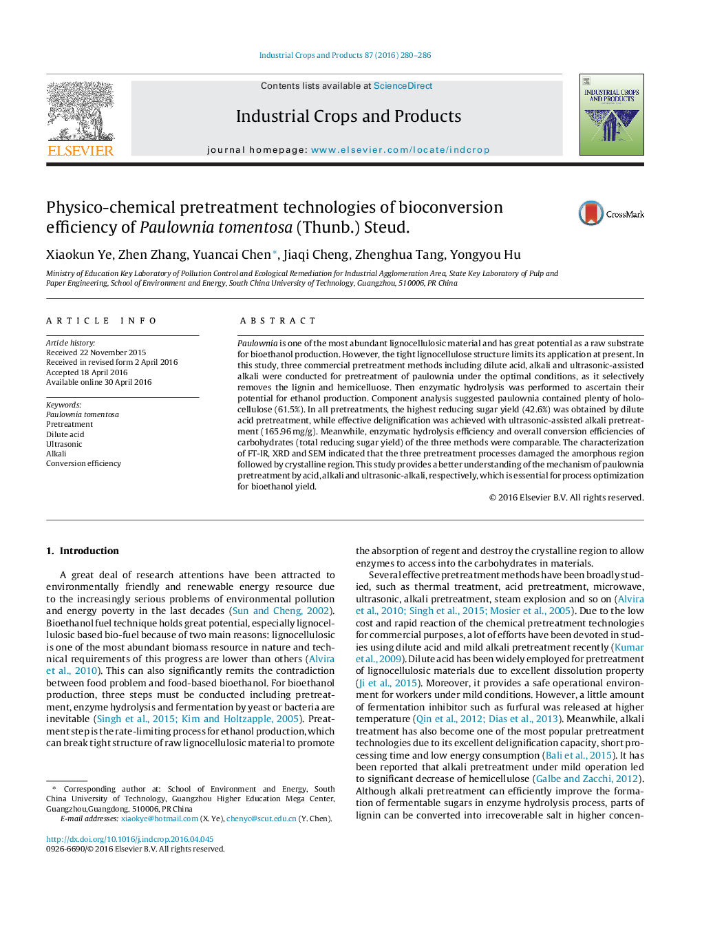 Physico-chemical pretreatment technologies of bioconversion efficiency of Paulownia tomentosa (Thunb.) Steud.