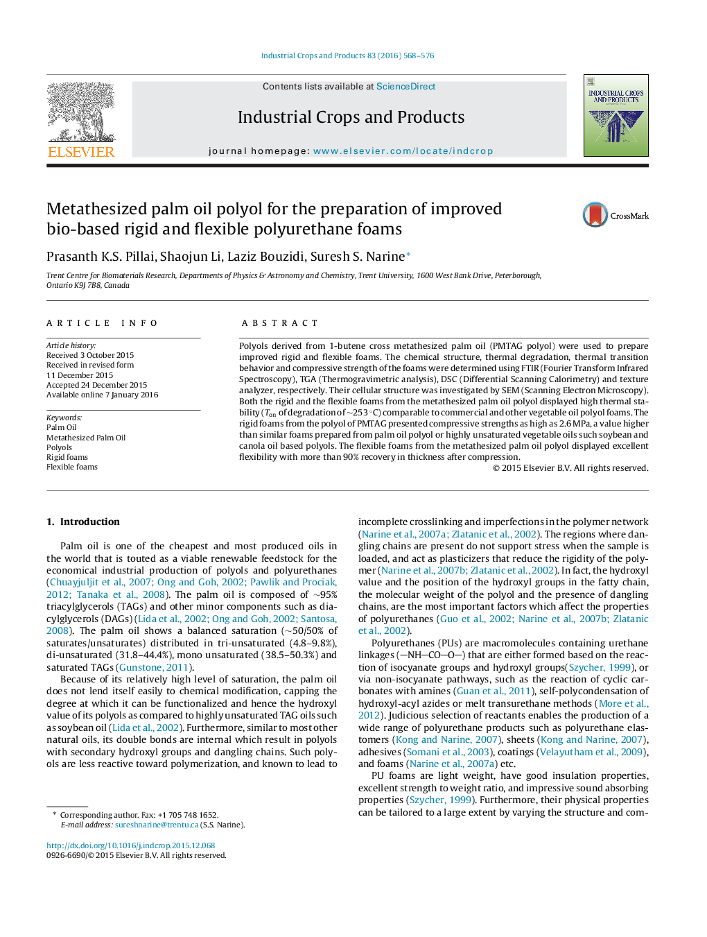 Metathesized palm oil polyol for the preparation of improved bio-based rigid and flexible polyurethane foams