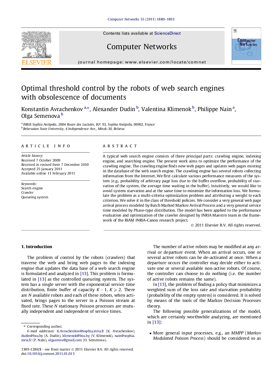 Optimal threshold control by the robots of web search engines with obsolescence of documents